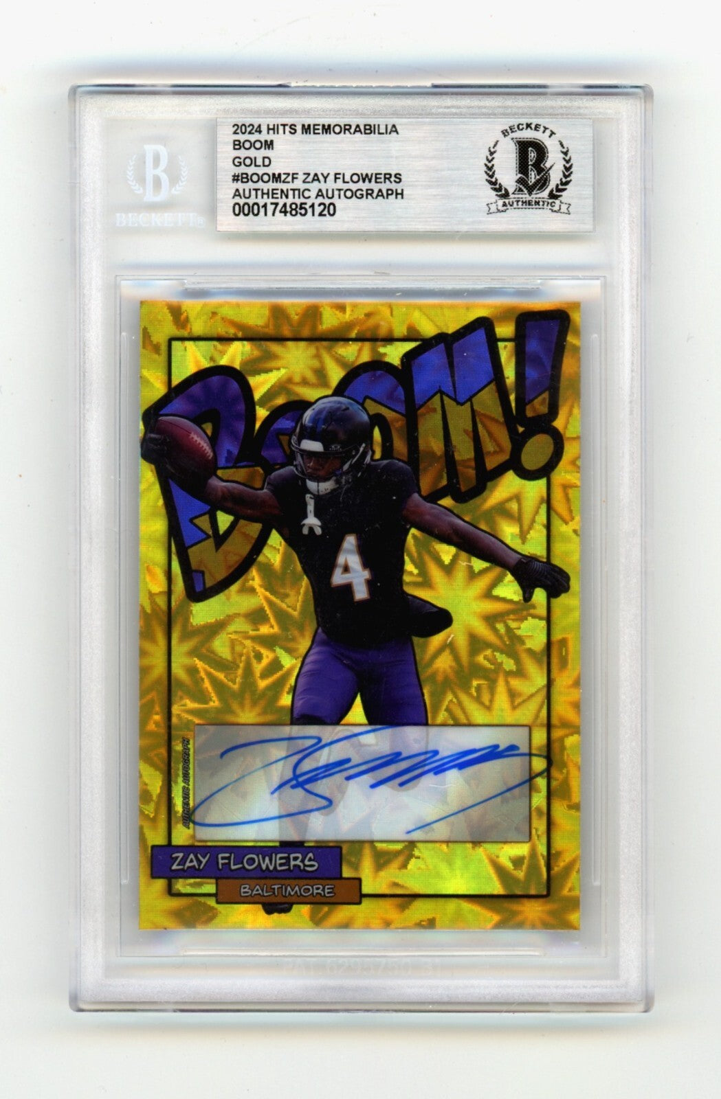 Zay Flowers 2024 Hits Memorabilia BOOM Gold /10 Signed BGS BAS Auto Ravens0
