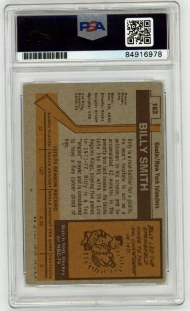 Billy Smith 1973-74 Topps Rookie RC #142 Signed PSA 10 Auto w/ 4 Inscriptions F1