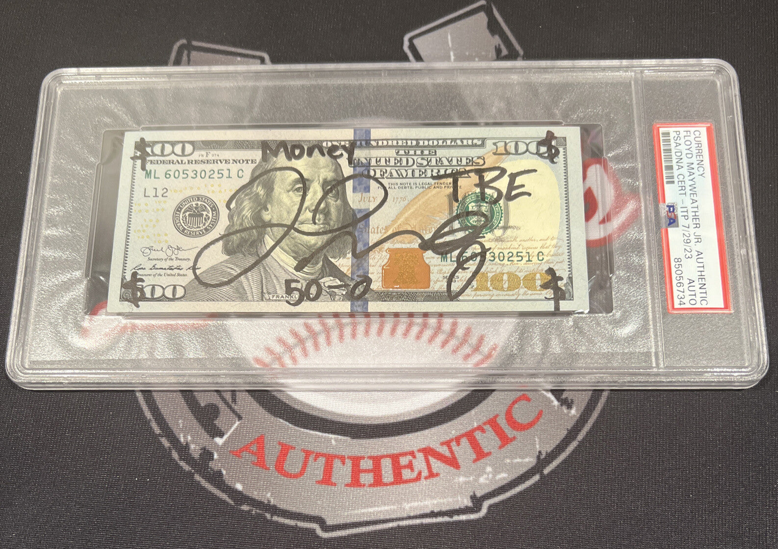 Floyd Mayweather Jr. Signed $100 Bill US Currency x4 Inscription PSA Auth Auto D0