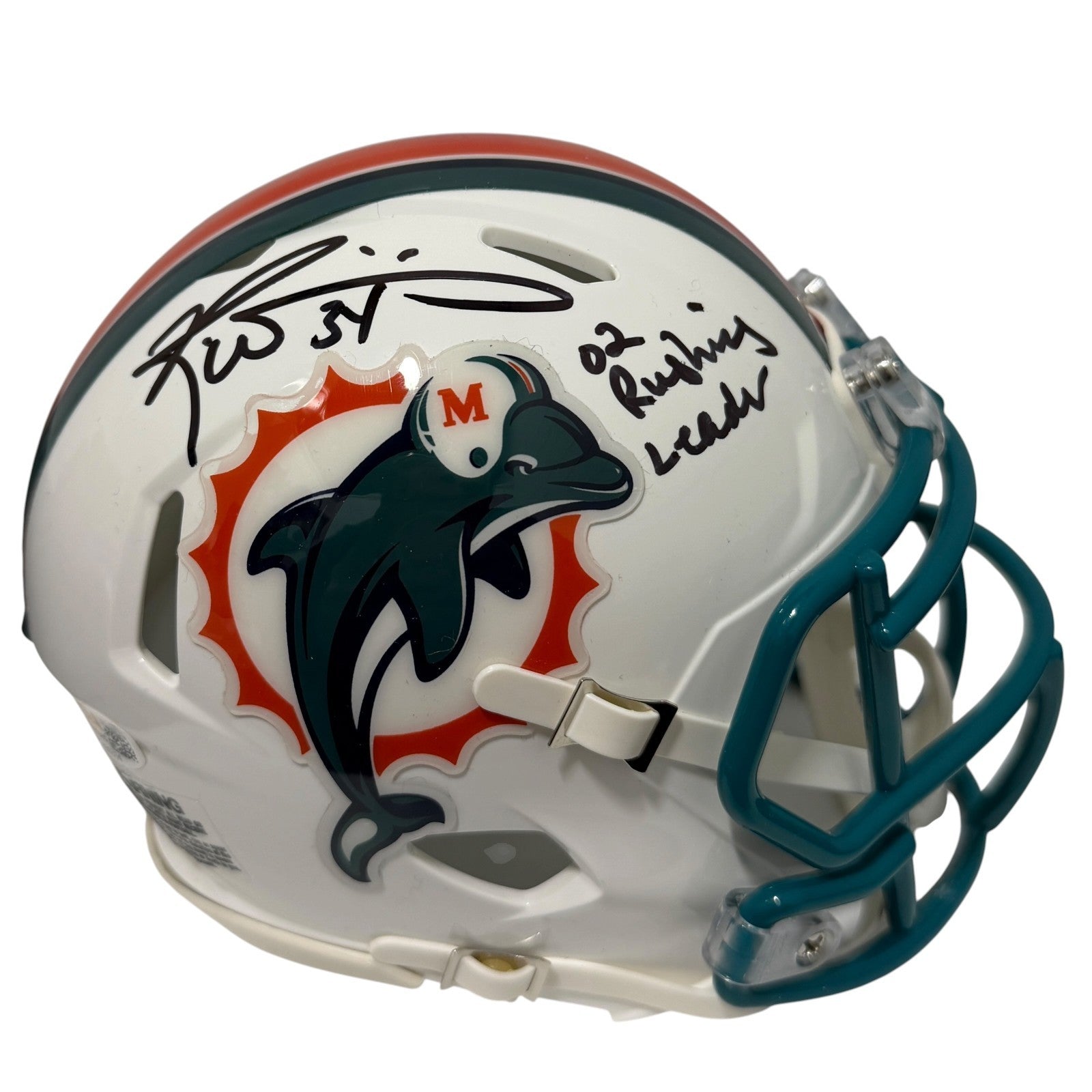 Ricky Williams Signed Dolphins TB Mini Helmet w/ 02 Rushing Leader JSA Wit COA0