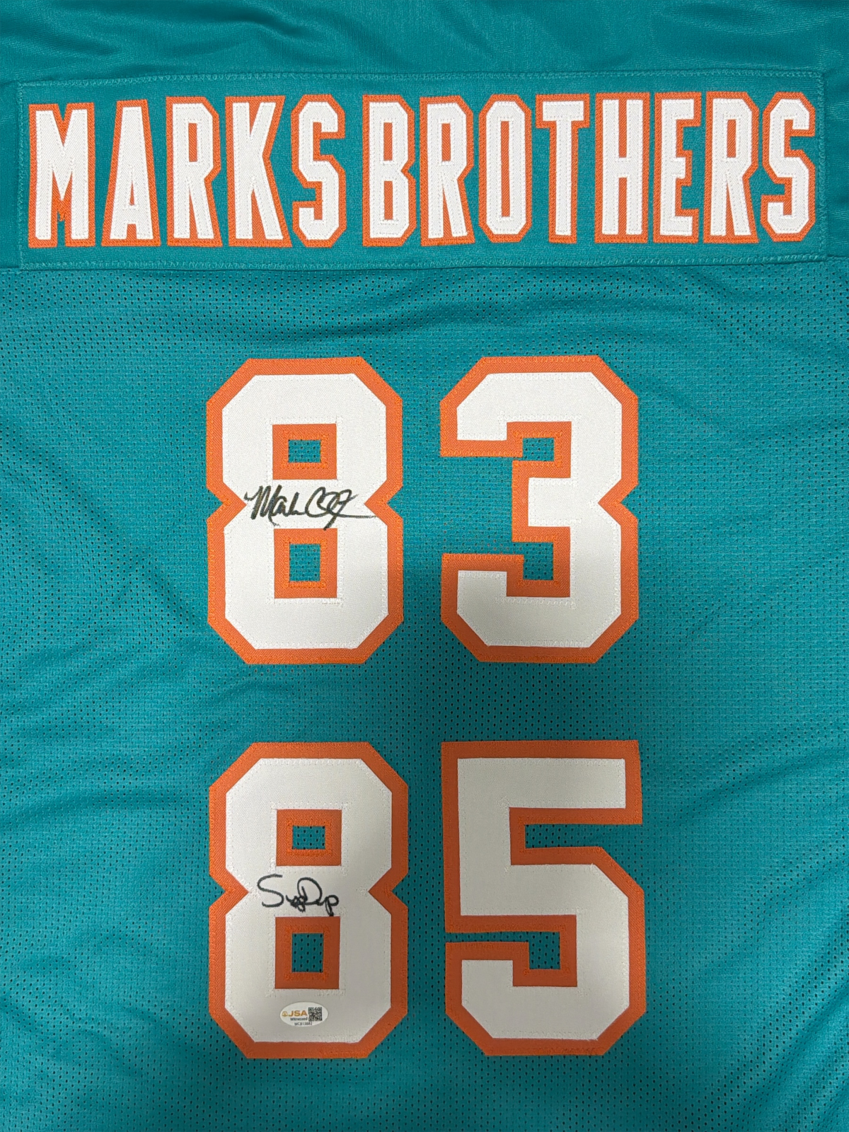 Mark Clayton & Mark Duper Signed Marks Brothers Dolphins Custom Jersey JSA W COA1