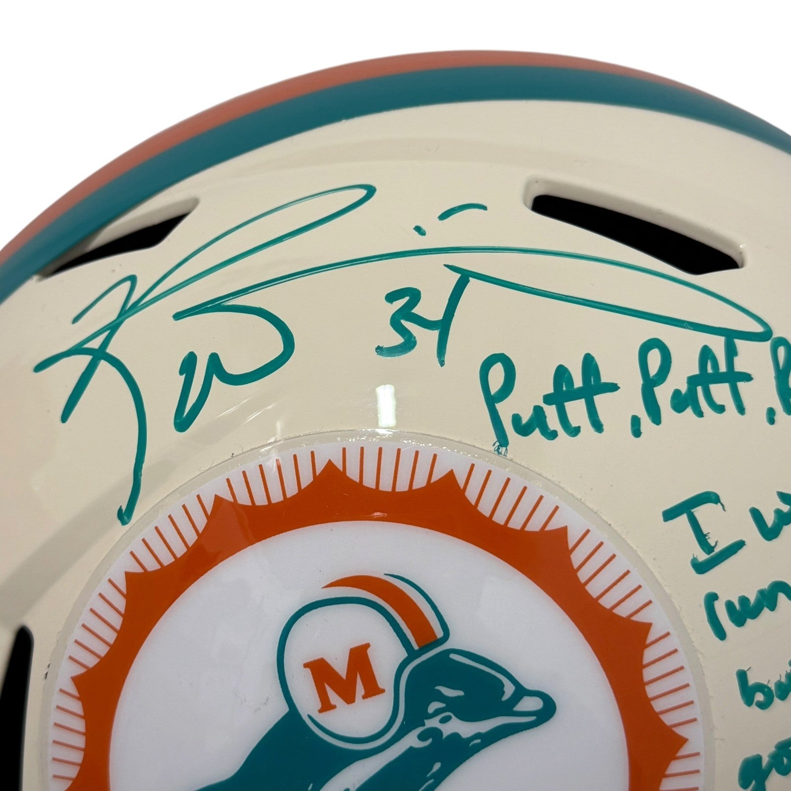 Ricky Williams Signed Dolphins Retro FS Full Size Helmet w/ Weed Inscs JSA W COA1