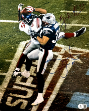 David Tyree & Rodney Harrison Dual Signed 11x14 Photo Beckett Witness BAS COA0