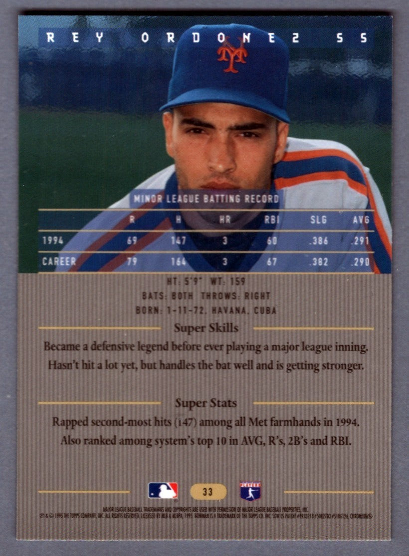 Rey Ordonez Signed Autographed 1995 Bowman's Best #33 Rookie RC LSCM COA NY Mets1