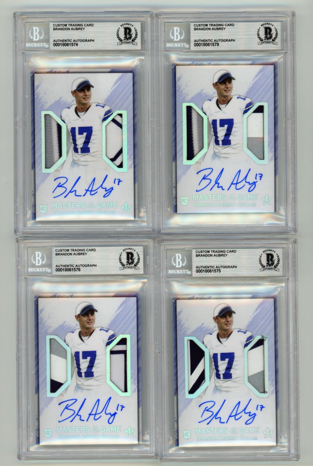 Brandon Aubrey 2023 Hits Memorabilia Silver V RPA Dual Patch Auto RC /17 BGS BAS1