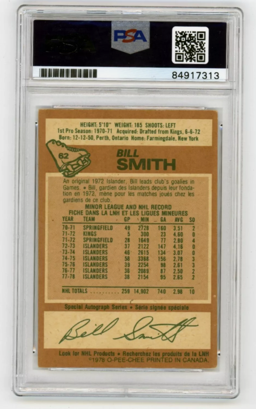 Billy Smith 1978-79 O-Pee-Chee OPC #62 Signed PSA Authentic Auto Islanders HOF1