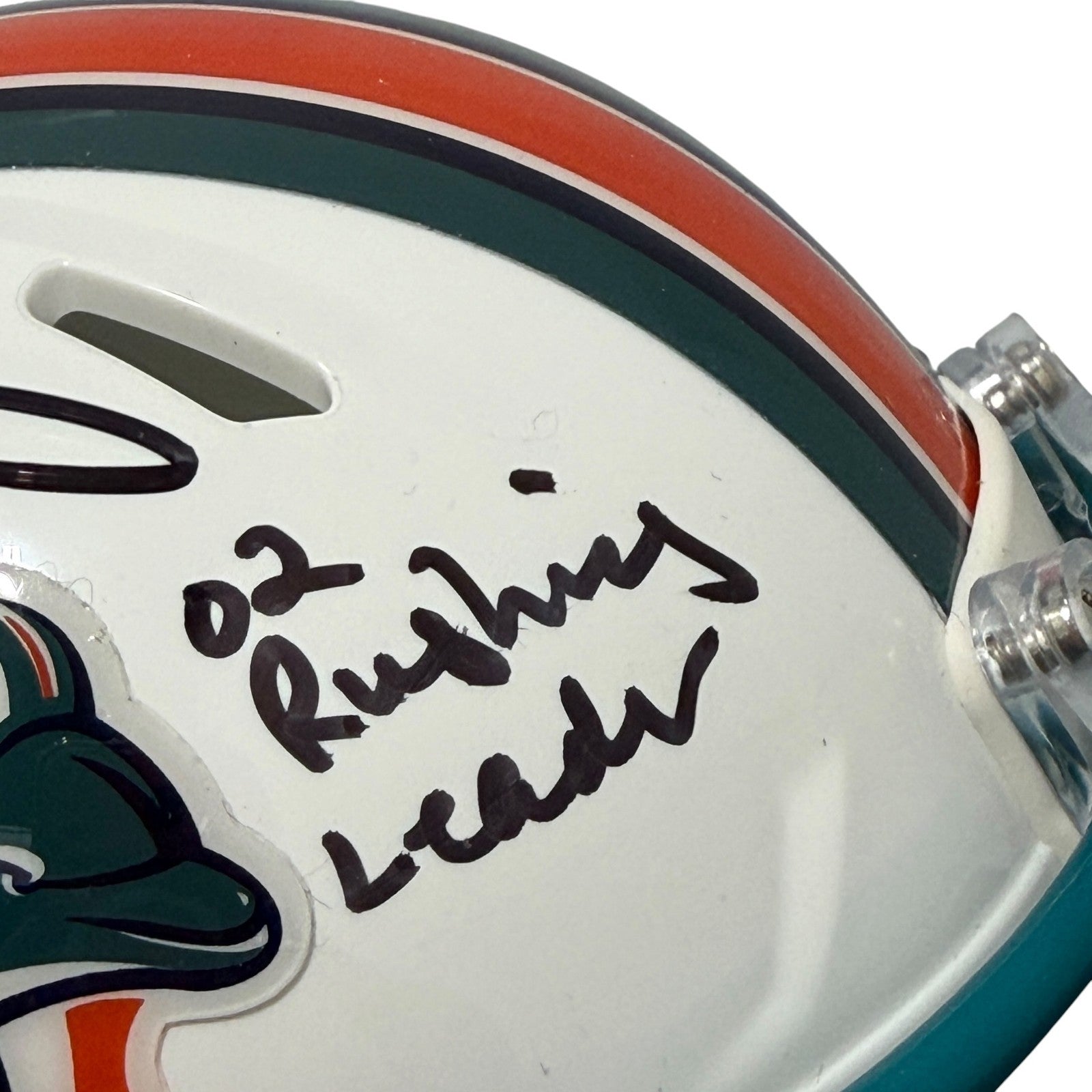 Ricky Williams Signed Dolphins TB Mini Helmet w/ 02 Rushing Leader JSA Wit COA2