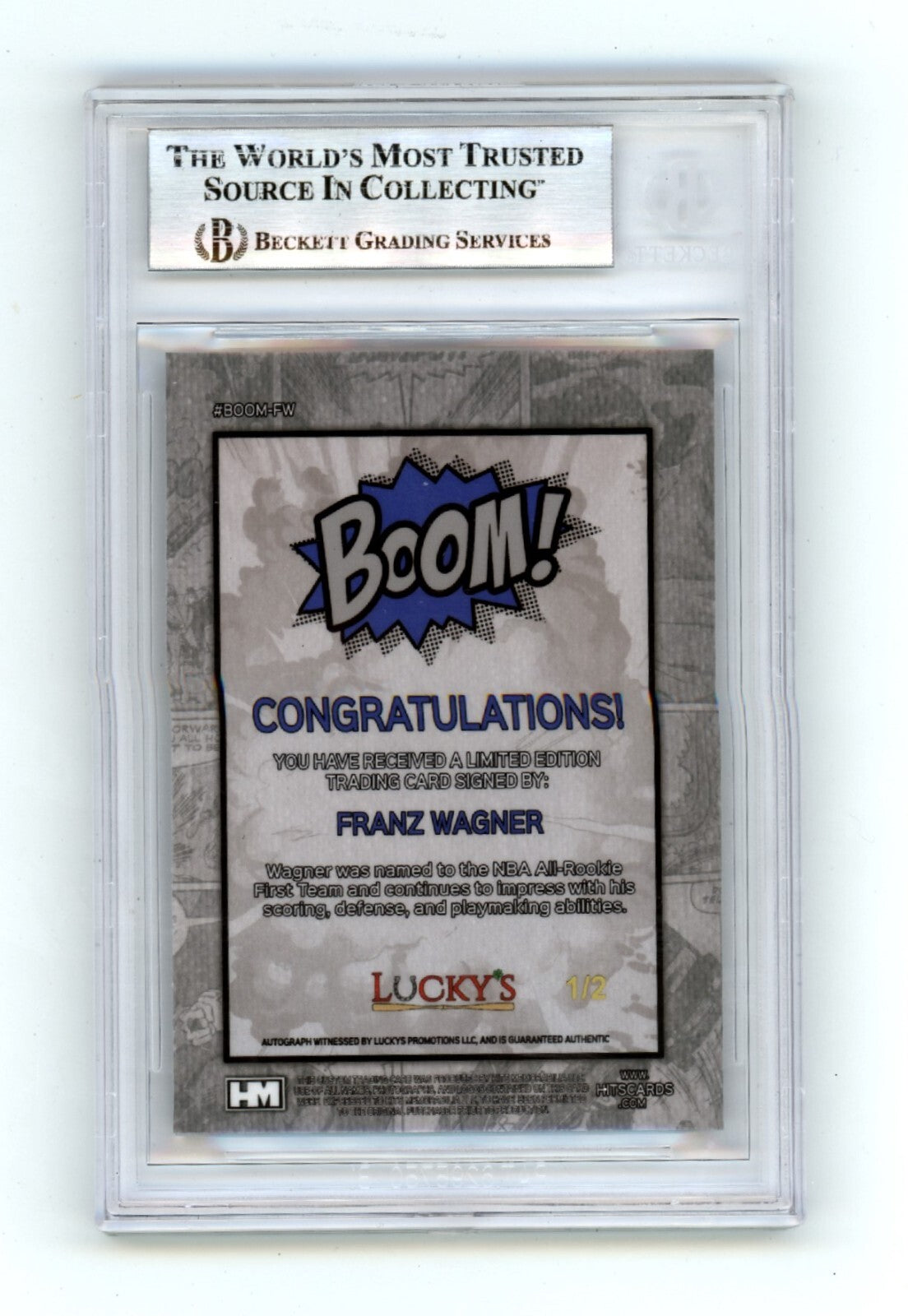 Franz Wagner 2024 Hits Memorabilia BOOM Blue #/2 Signed BGS BAS Auto Magic1