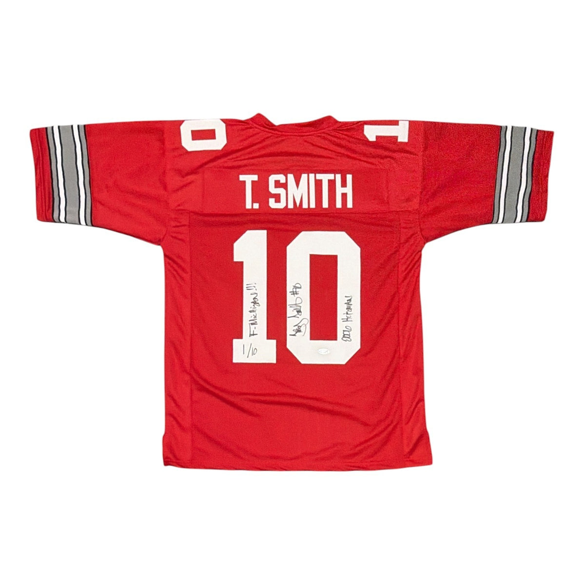 Troy Smith Signed Ohio State Buckeyes Custom Jersey # /10 w/ 2x Insc JSA Wit COA0