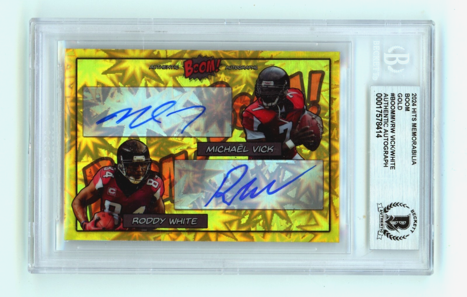 Michael Vick & Roddy White 2024 Hits Mem BOOM Gold MV JSY # 7/10 Signed BGS Auto0