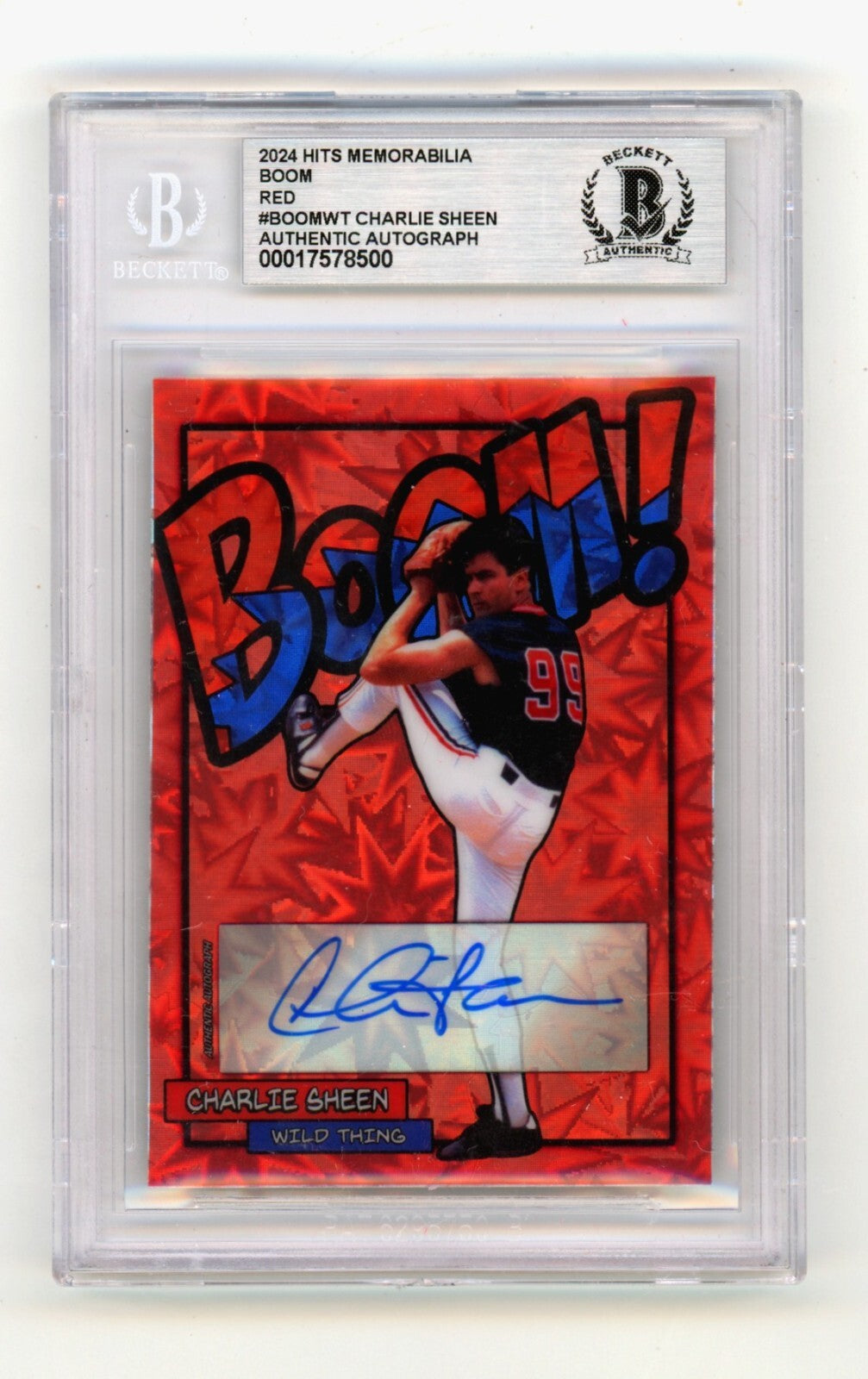 Charlie Sheen 2024 Hits Memorabilia BOOM Red /5 Signed BGS BAS Auto Wild Thing0