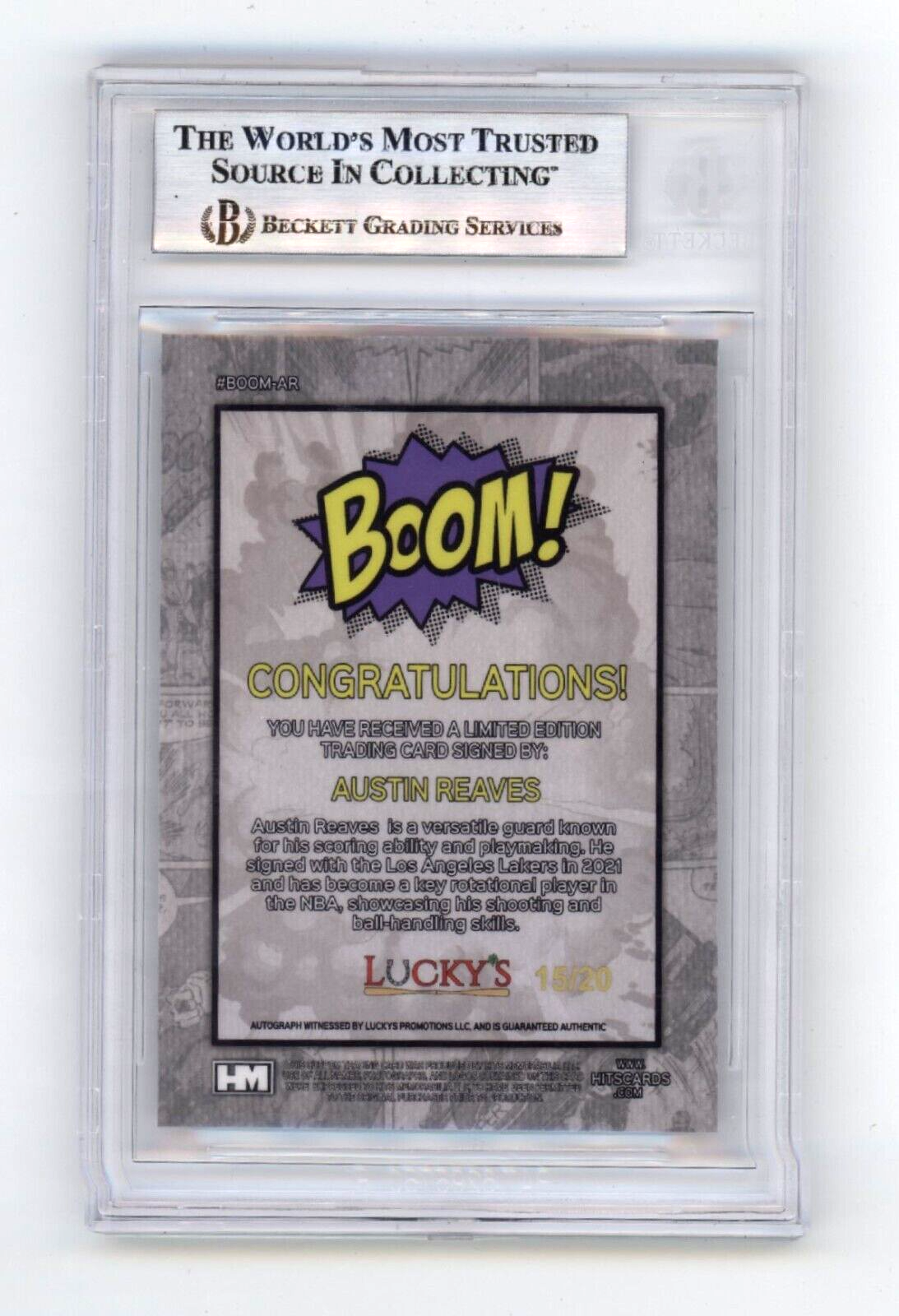 Austin Reaves 2024 Hits Memorabilia BOOM Silver JSY # 15/20 Signed BGS BAS Auto1