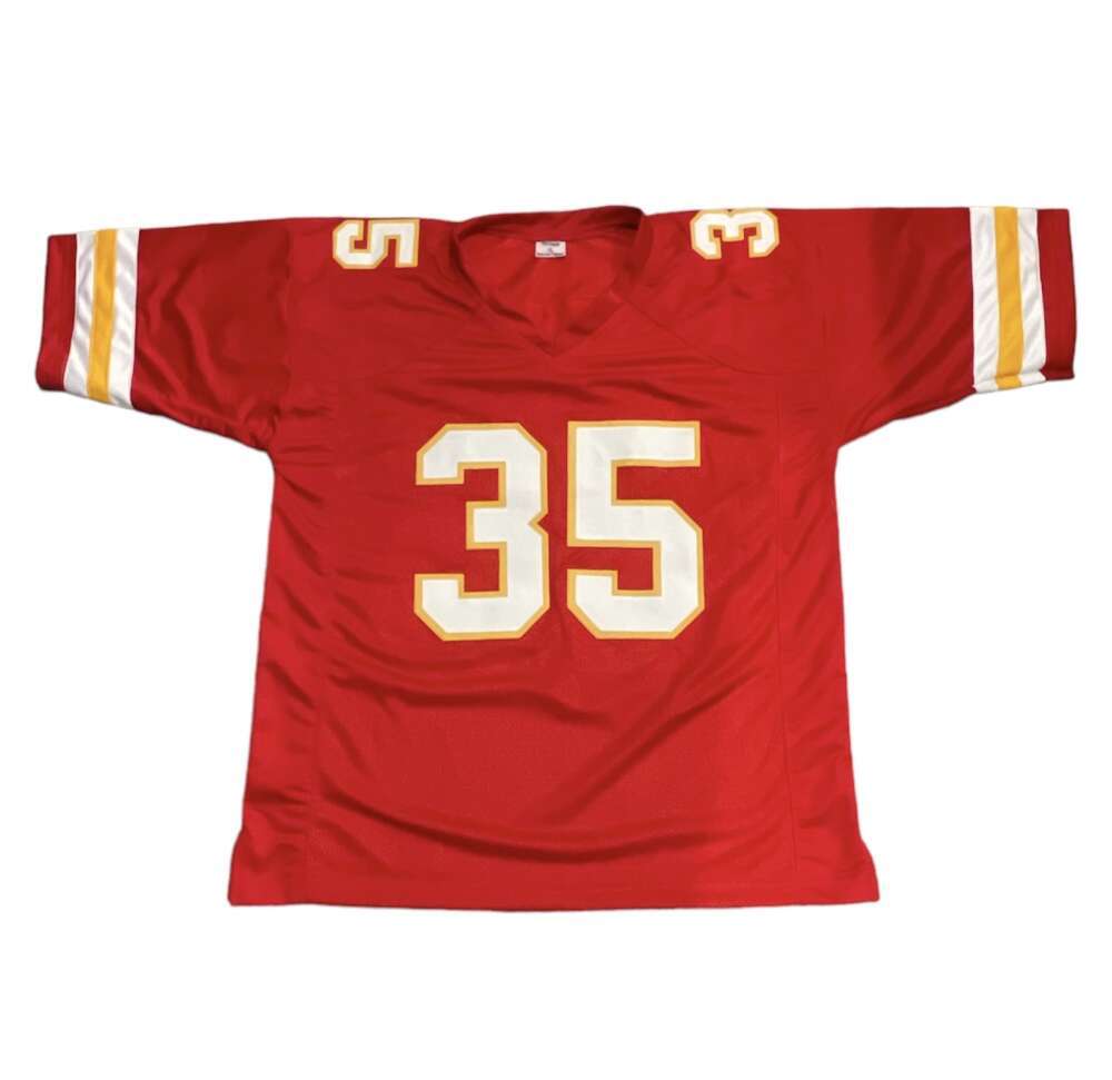 Christian Okoye Signed Kansas City Chiefs Custom Jersey Beckett Witness BAS COA2