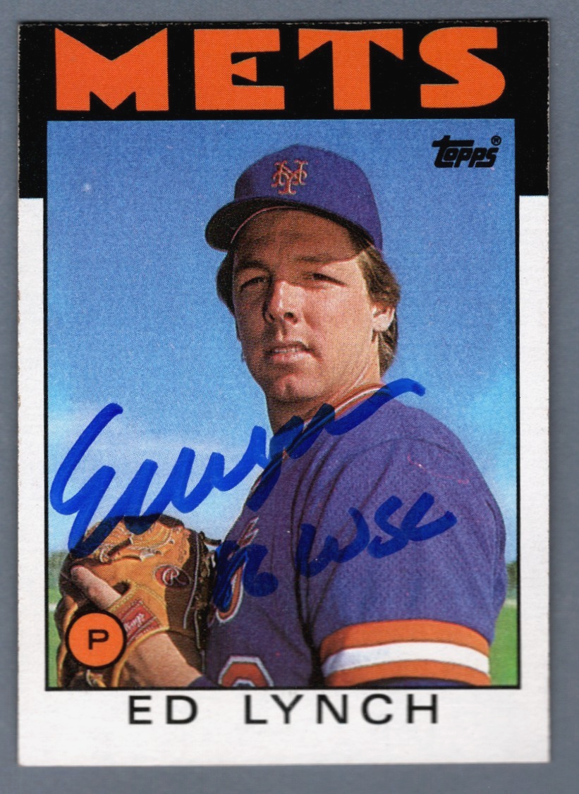 Ed Lynch Signed 1986 Topps #68 w/ 86 WSC LSCM COA New York Mets0