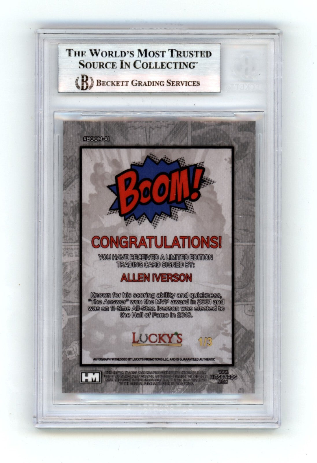 Allen Iverson 2024 Hits Memorabilia BOOM Silver #/3 Signed BGS BAS Auto 76ers1