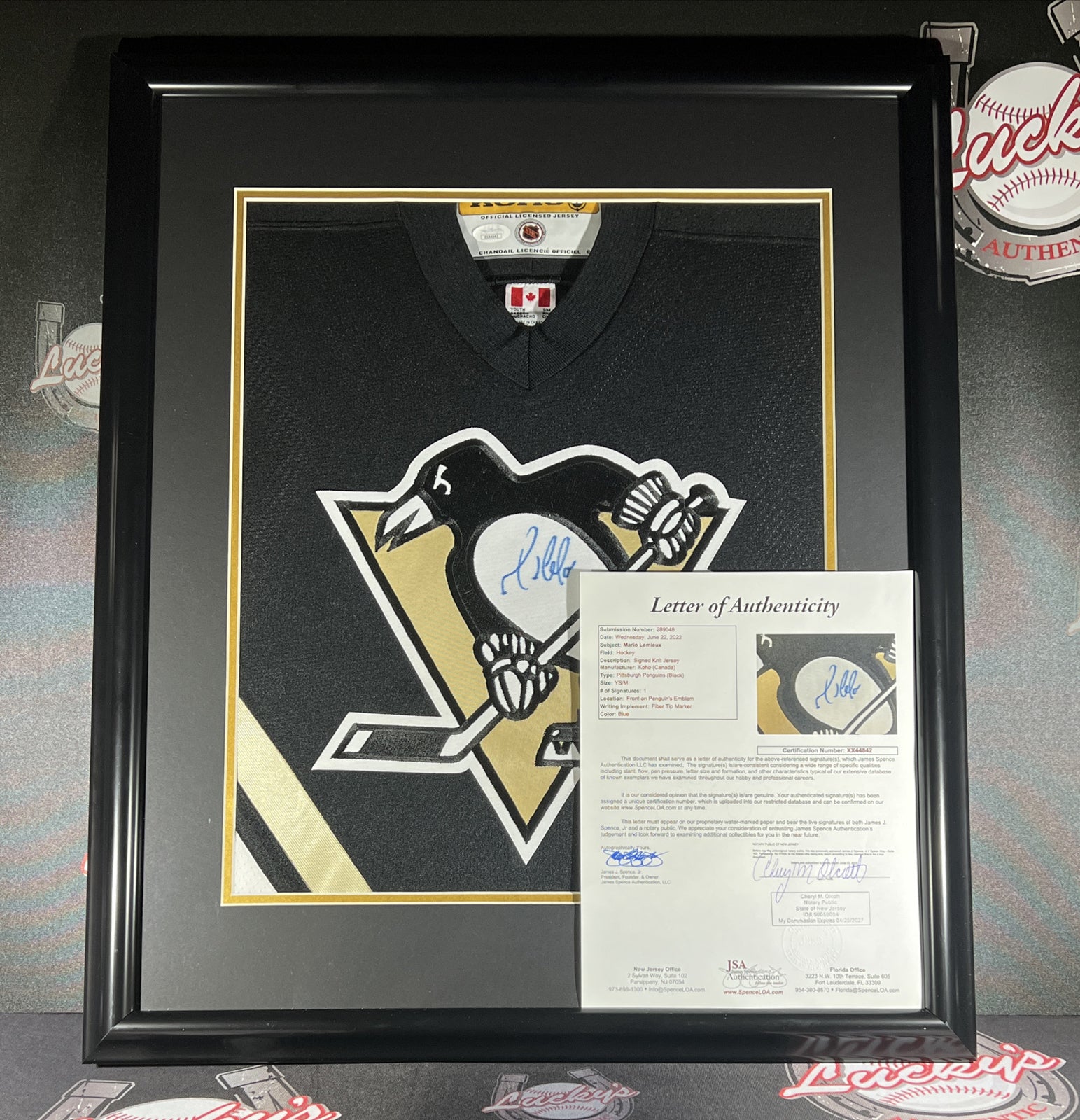 Mario Lemieux Signed Framed KOHO Jersey Pittsburgh Penguins JSA LOA3