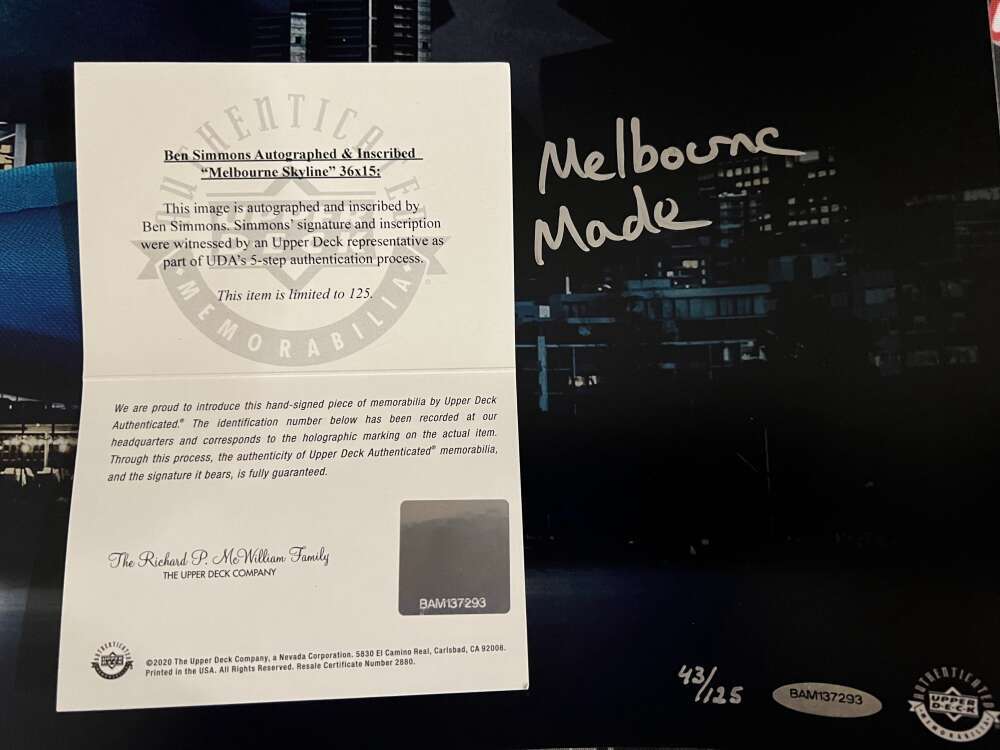 Ben Simmons Signed 36x15 Photo Melbourne Skyline Made Insc. 43/125 UDA COA1