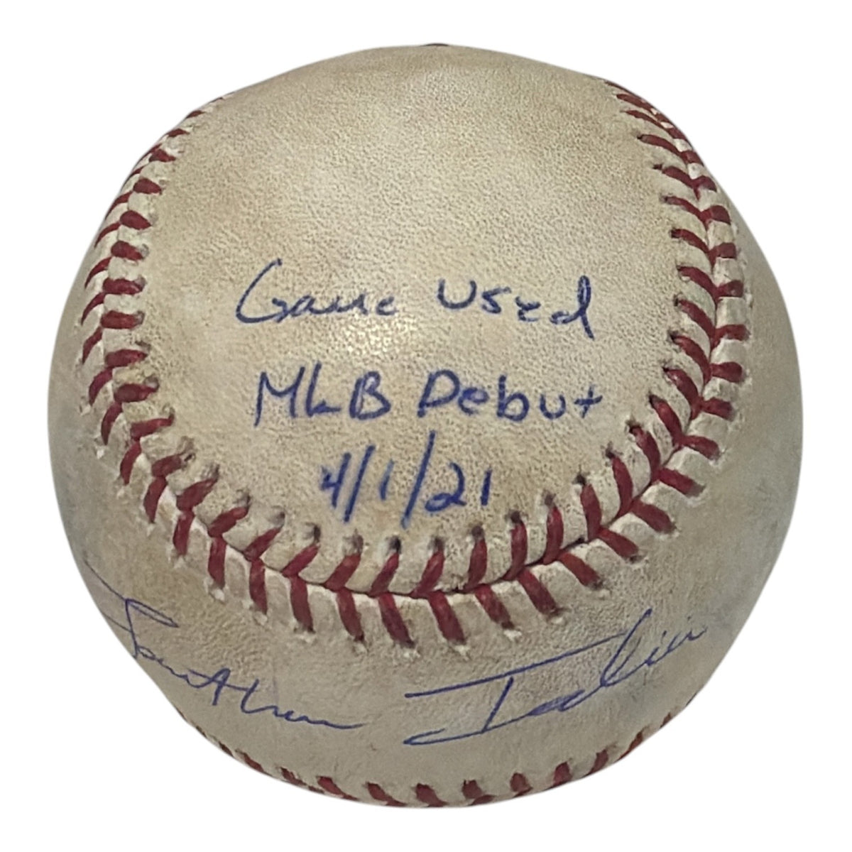 Jonathan India Signed Game Used MLB Debut Baseball 4/1/21  Insc ROY MLB PSA COA1