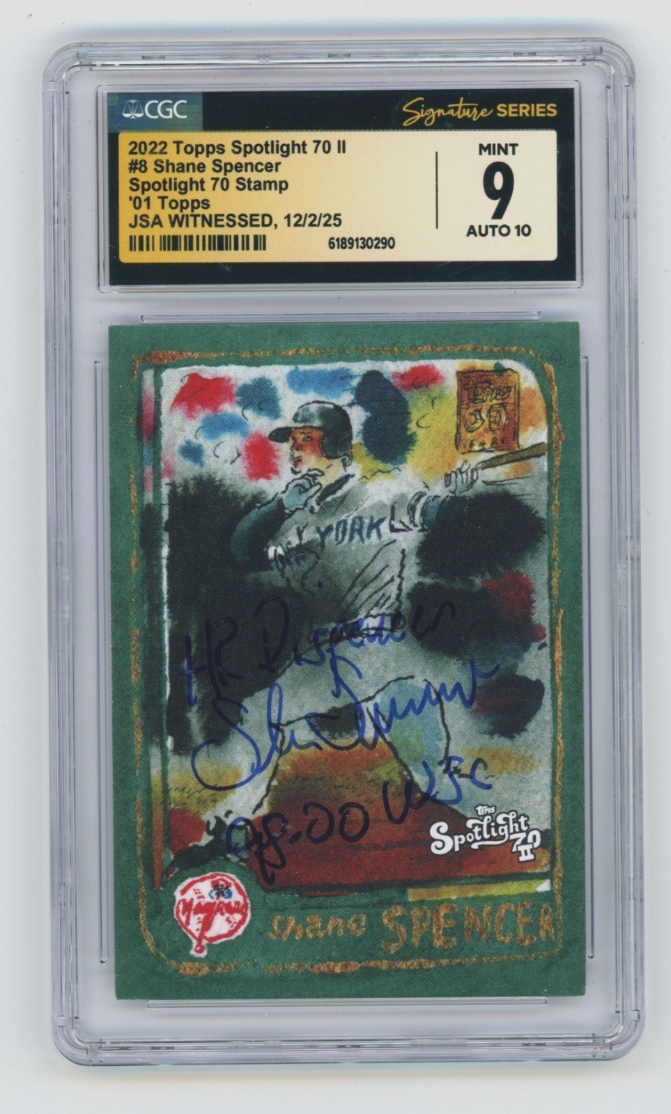 Shane Spencer 2022 Topps Spotlight 70 Stamp #32/70 Insc Signed JSA CGC 9 10 Auto0