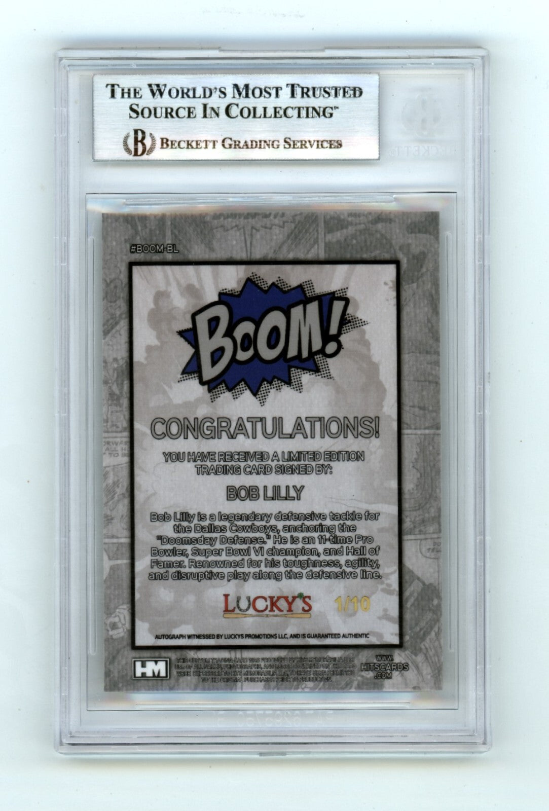 Bob Lilly 2024 Hits Memorabilia BOOM Gold #/10 Signed BGS BAS Auto HOF 1980 Insc1