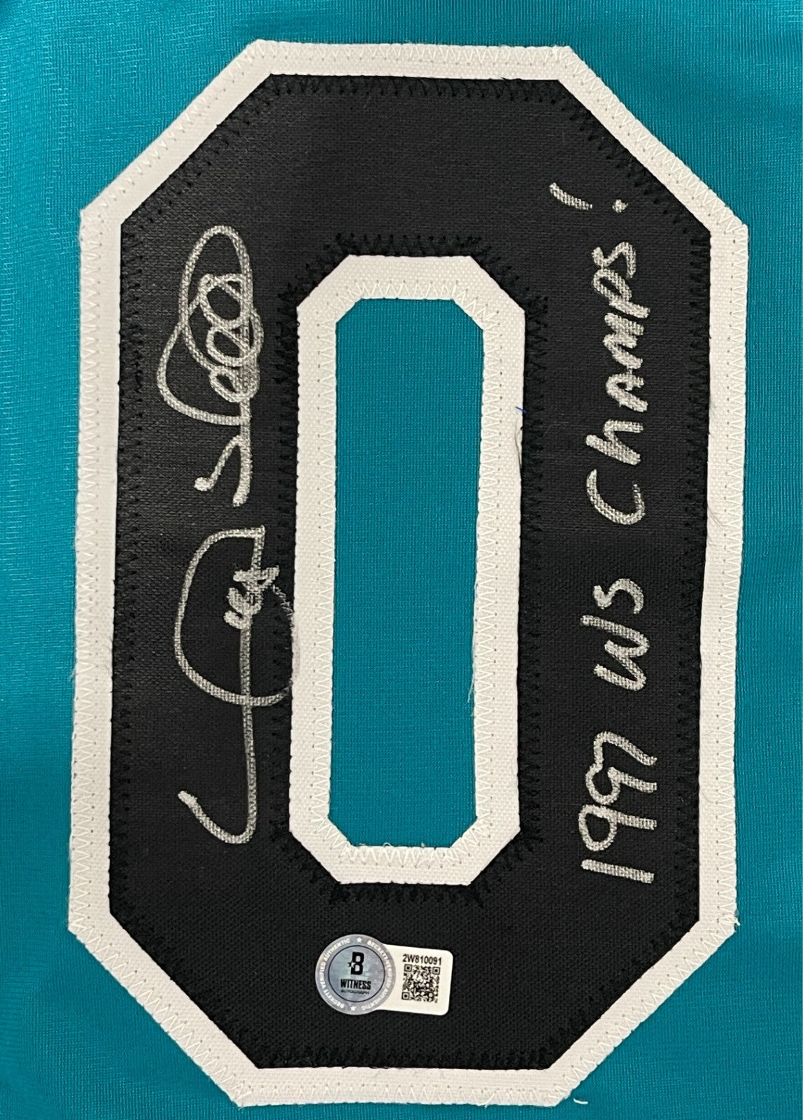 Gary Sheffield Signed Florida Marlins Custom Jersey 97 WS Champs Beckett BAS COA1