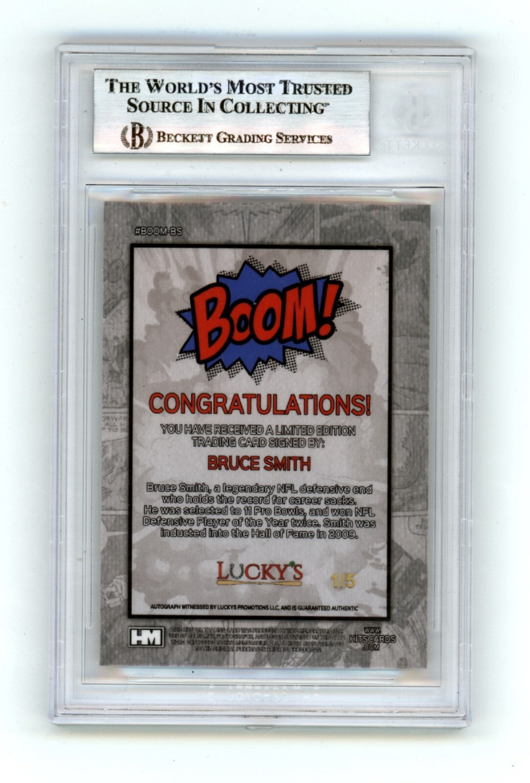 Bruce Smith 2024 Hits Memorabilia BOOM Gold #/5 Signed BGS BAS Auto Bills1