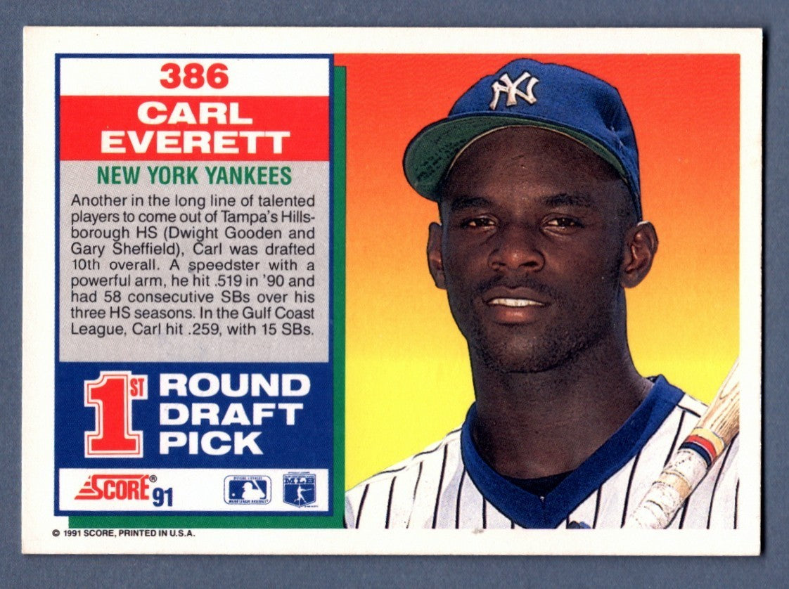 Carl Everett Signed Autographed 1991 Score #386 Rookie RC LSCM COA NY Yankees1