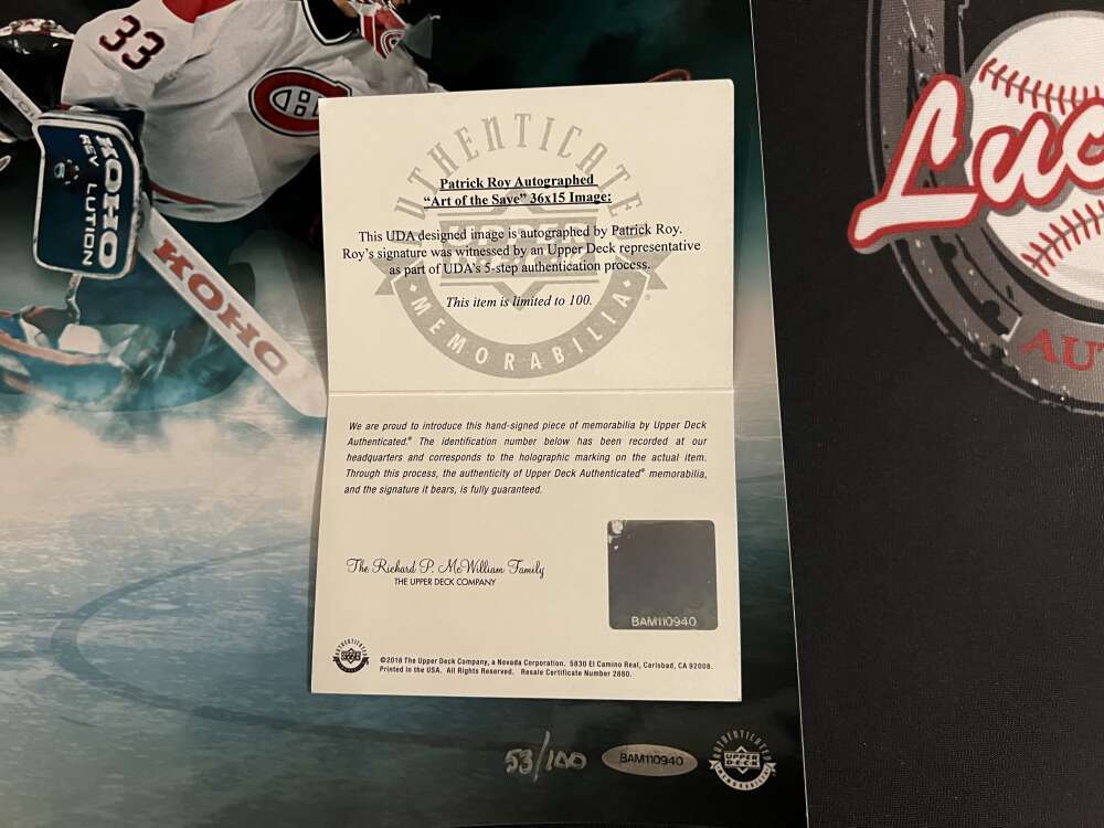 Patrick Roy Signed Auto 36x15 Photo "Art of the Save" 53/100 Upper Deck UDA COA2