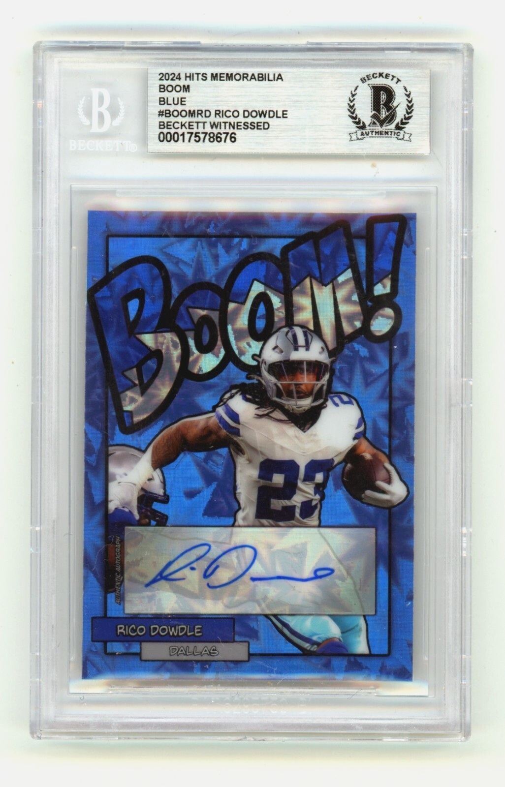 Rico Dowdle 2024 Hits Memorabilia BOOM Blue /5 Signed BGS BAS Auto Cowboys0