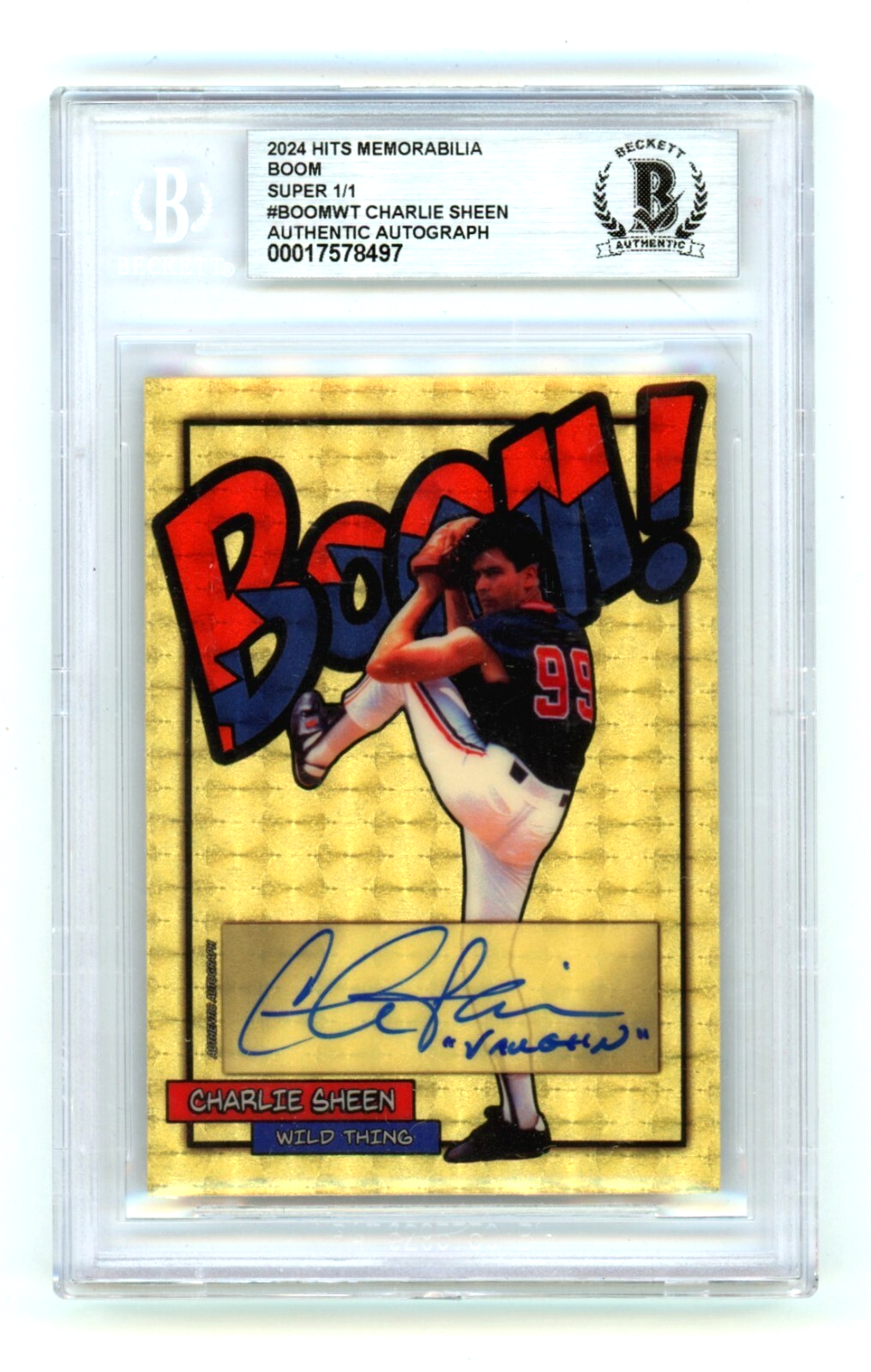 Charlie Sheen 2024 Hits Memorabilia BOOM Super 1/1 w/ Vaughn Signed BGS BAS Auto0