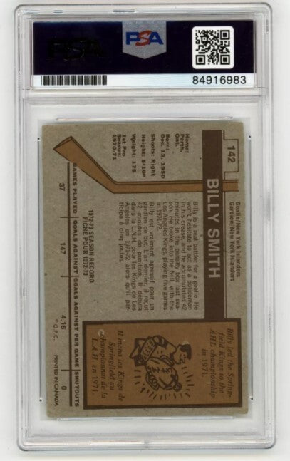 Billy Smith 1973-74 Topps Rookie RC #142 Signed PSA 10 Auto w/ 4 Inscriptions D1