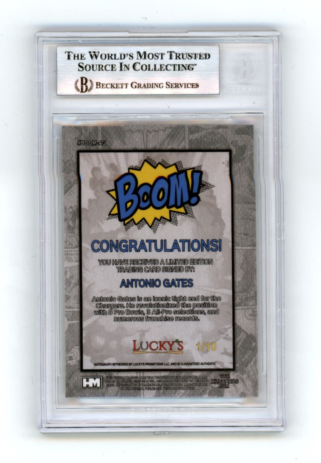 Antonio Gates 2024 Hits Memorabilia BOOM Gold #/10 Signed BGS BAS Auto Chargers1