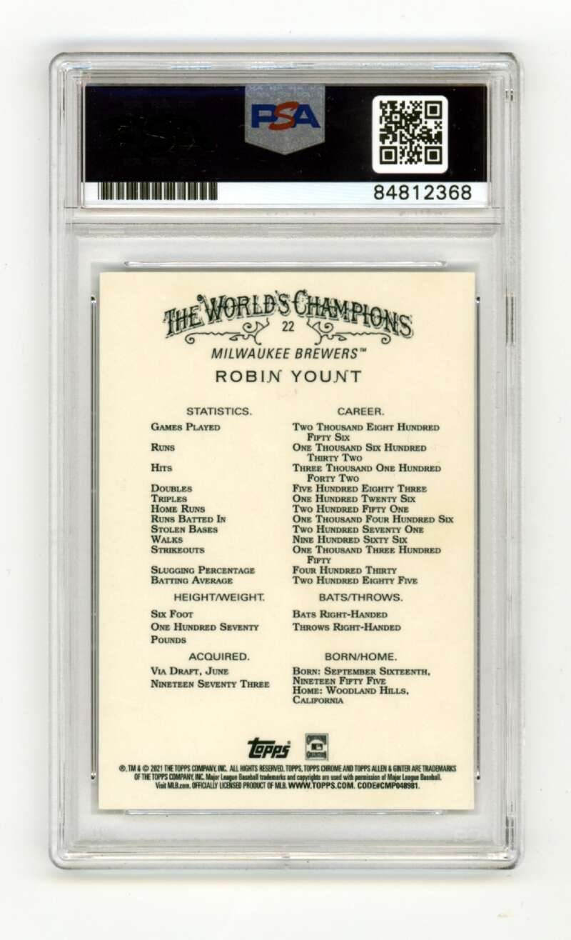 Robin Yount 2021 Topps Chrome Allen & Ginter Refractor Signed PSA Authentic Auto1