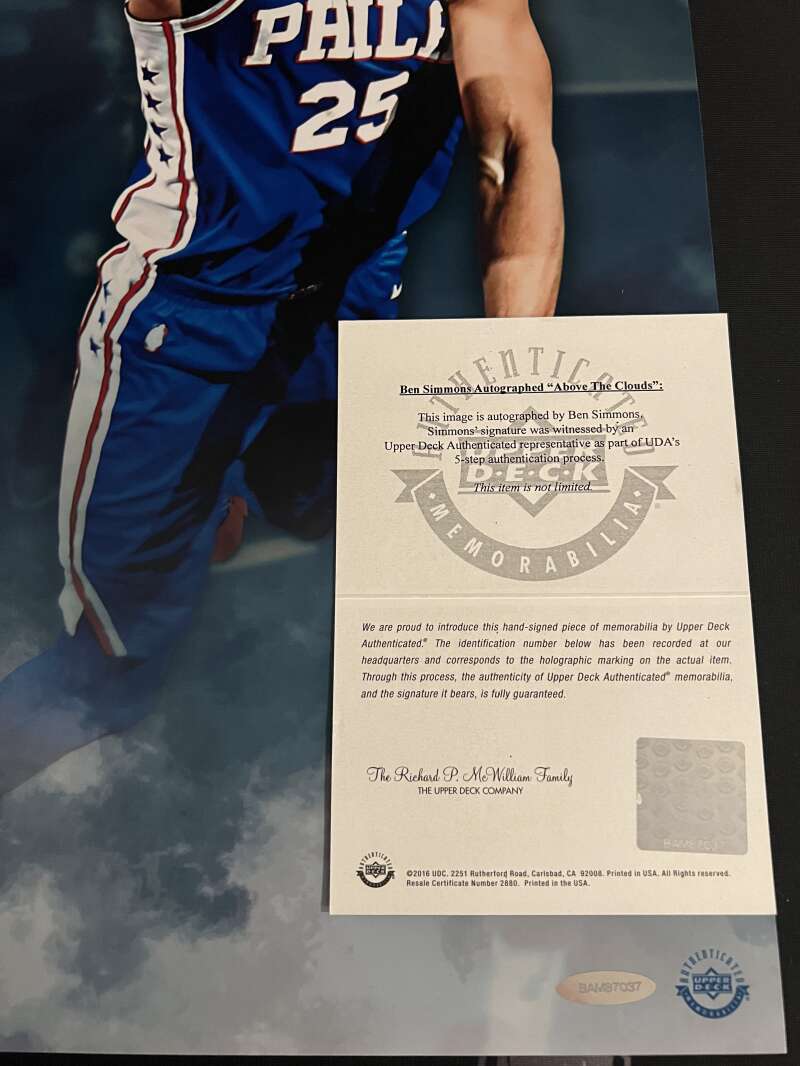 Ben Simmons Signed 24x20 Photo Above The Clouds Upper Deck UDA COA 76ers2