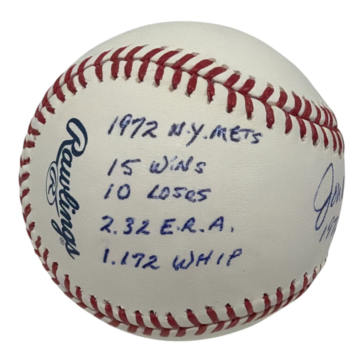 Jon Matlack Signed Autographed ROMLB Baseball w/ 10 ROY Stat Inscs. JSA COA Mets1
