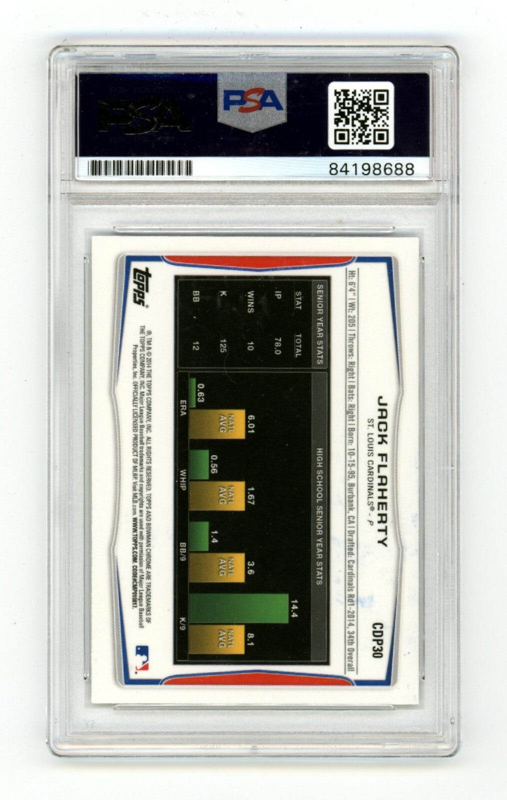 Jack Flaherty 2014 Bowman Draft Chrome Refractor RC Signed PSA Authentic Auto1