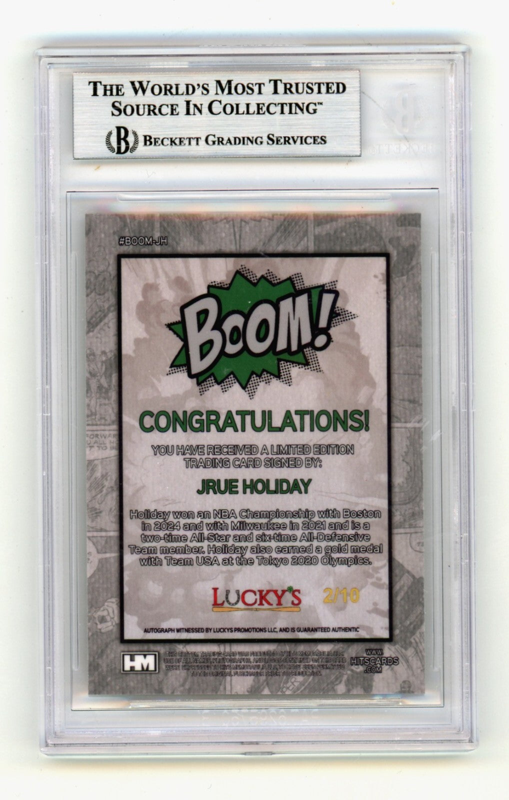 Jrue Holiday 2024 Hits Memorabilia BOOM Gold /10 Signed BGS BAS Auto Boston1