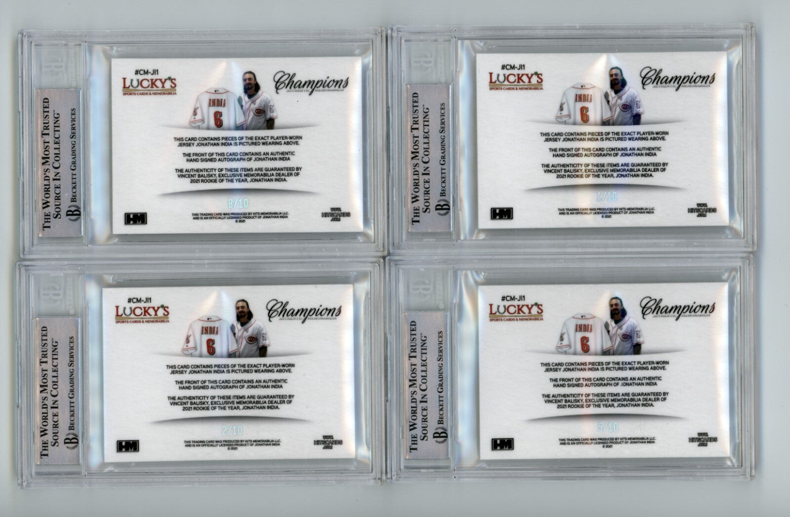Jonathan India 2021 Hits Memorabilia Champions Prime Patch Auto RC #/10 BGS BAS1
