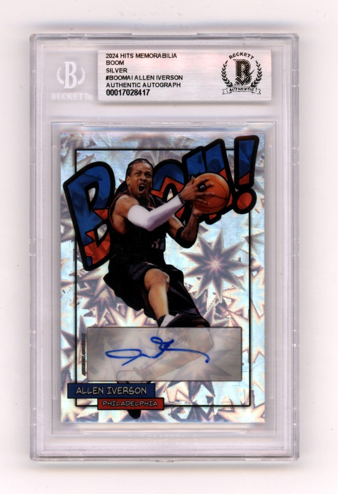 Allen Iverson 2024 Hits Memorabilia BOOM Silver Jersey # 3/3 Signed BGS BAS Auto0