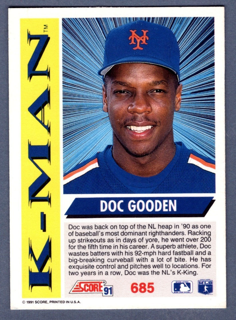 Dwight Doc Gooden Signed 1991 Score K-Man #685 LSCM COA New York Mets1