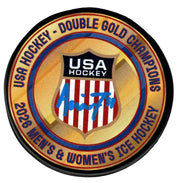 Aerin Frankel Signed USA Hockey Double Gold Medal Puck JSA Witness COA0
