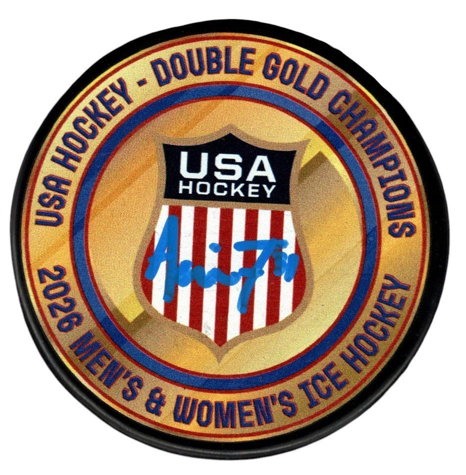 Aerin Frankel Signed USA Hockey Double Gold Medal Puck JSA Witness COA0