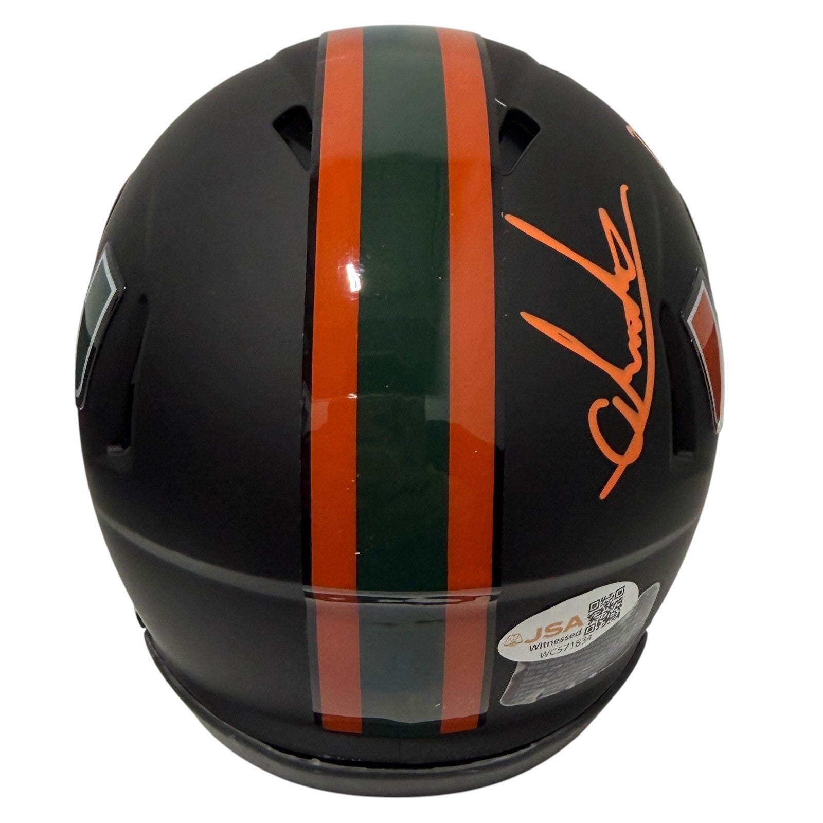 Andres Borregales Signed Black Miami Hurricanes Mini Helmet w/ The U JSA Wit COA3