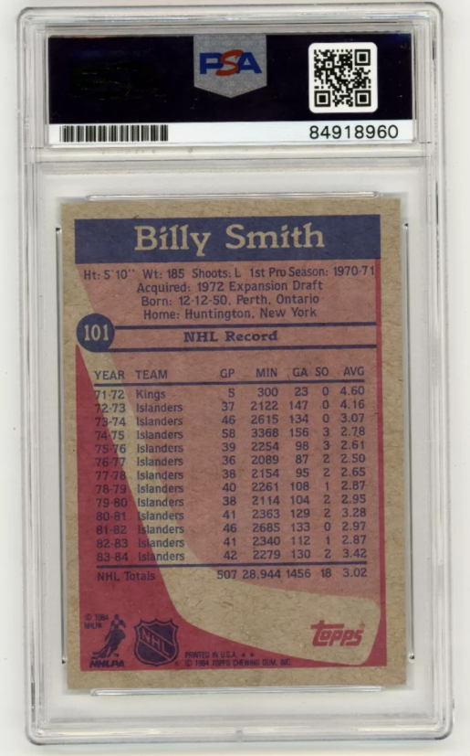 Billy Smith 1984-85 Topps #101 Signed PSA Authentic Auto Black Islanders HOF1
