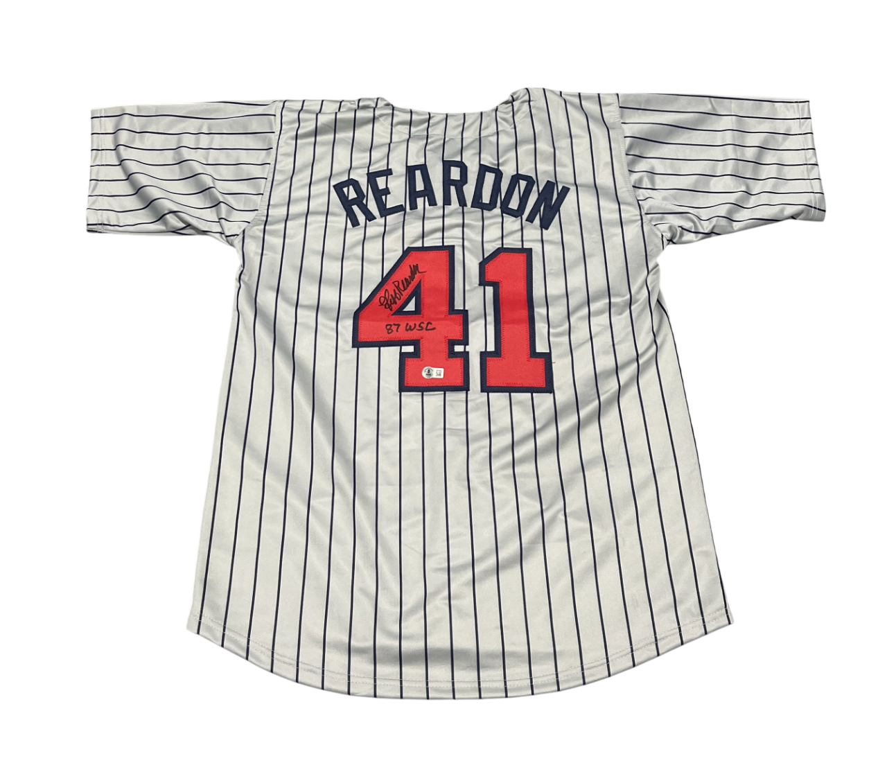 Jeff Reardon Signed Minnesota Twins Custom Jersey w/ 87 WSC Beckett Wit BAS COA0