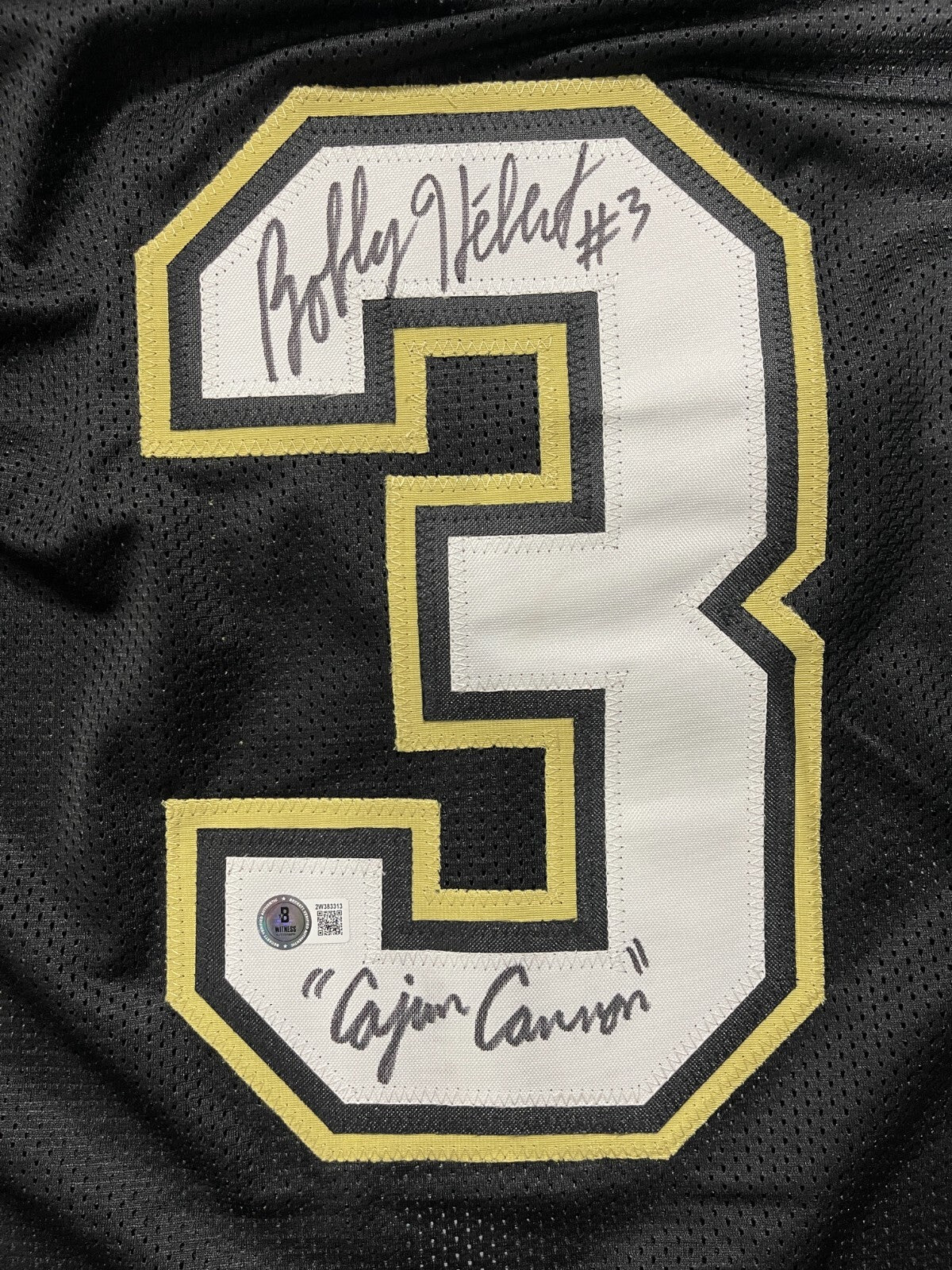 Bobby Hebert Signed Saints Custom Jersey w/ Cajun Cannon Beckett Witness BAS COA1