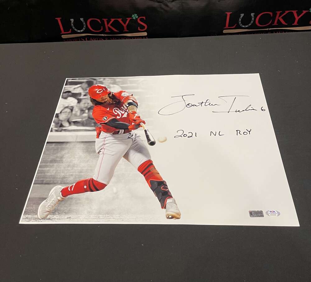 Jonathan India Signed Auto 16x20 Photo Spotlight Hitting PSA COA 2021 NL ROY0