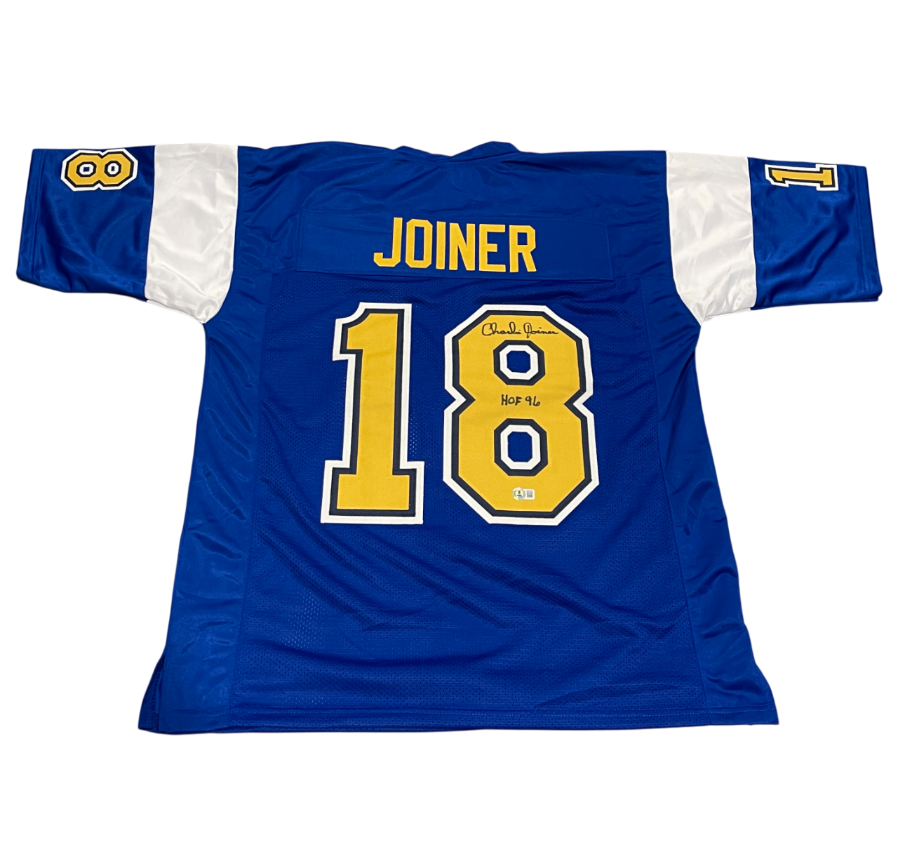 Charlie Joiner Signed Chargers Custom Jersey w/  HOF 96 Beckett Witness BAS COA0