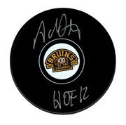 Adam Oates Signed Auto Bruins 100th Anniversary Puck w/ HOF 12 Beckett BAS COA0
