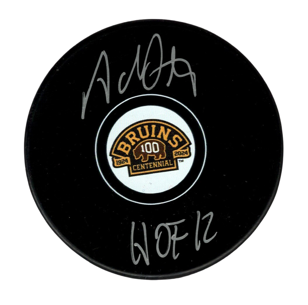 Adam Oates Signed Auto Bruins 100th Anniversary Puck w/ HOF 12 Beckett BAS COA0
